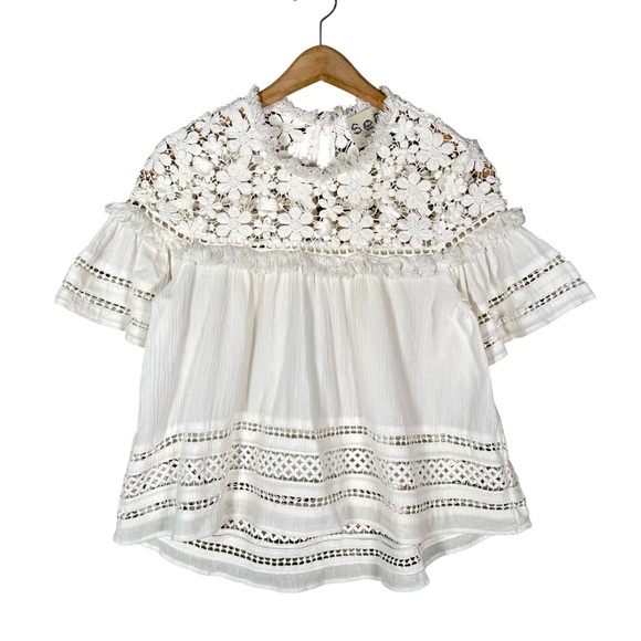 Sea New York Tops - SEA NEW YORK Figgy Floral Appliqué Lace Trim Gauze Blouse